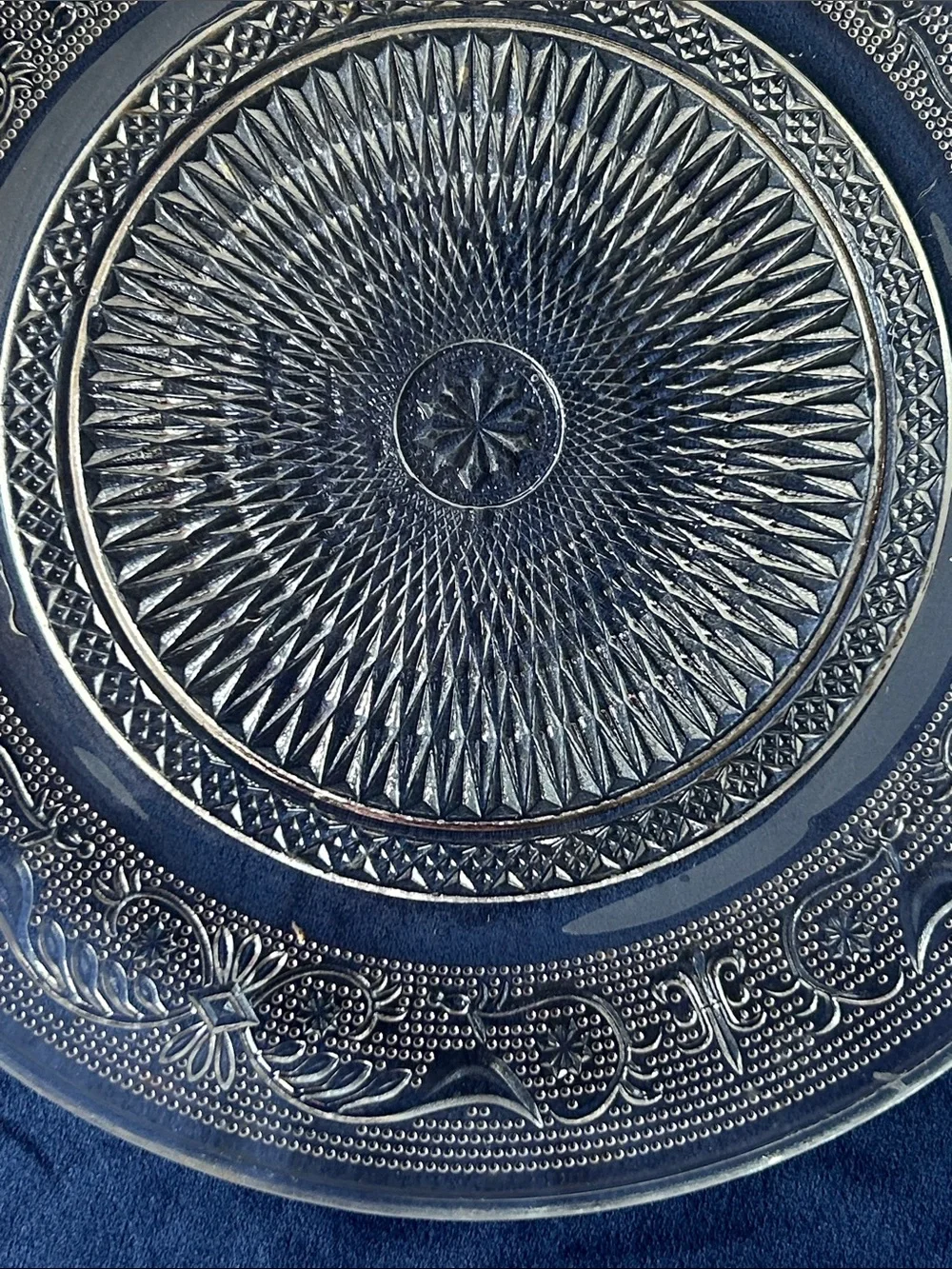 Clear Pressed Glass Serving Platter - Decorative Vintage-Inspired Design